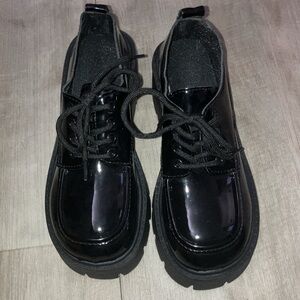 Black Patent Chunky Lace-Up Shoes